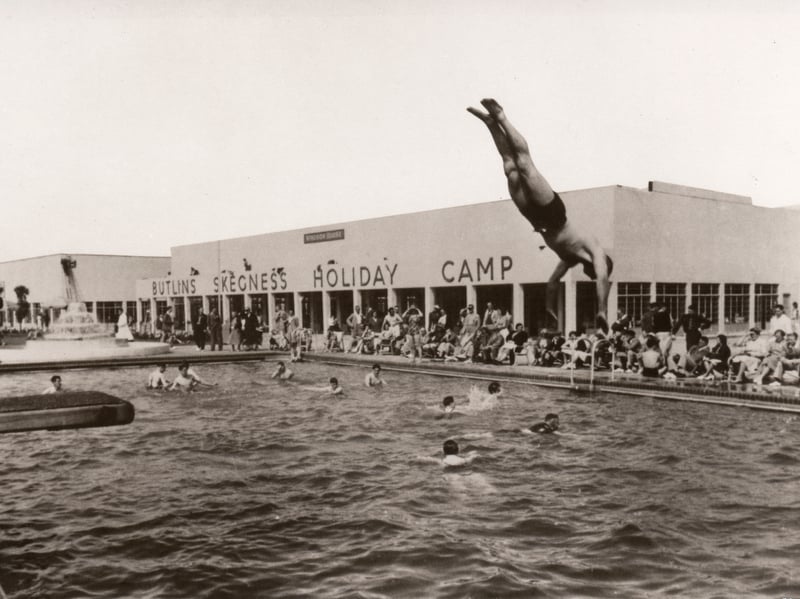 Bathers in the open air swimming pool at Butlin's, Skegness, in 1936