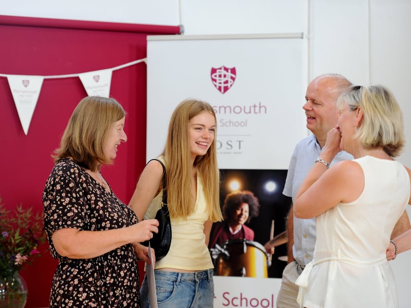 Students from Portsmouth High School in Southsea, collected their A Level results.

Pictured is: (middle) Deputy head girl Sophie Kellagher who got three A's in Biology, Chemistry and Maths and is off to Durham University to study natural science with her mum and dad Kathryn and Sandy and (right) chemistry teacher Mrs Taylor. 

Picture: Sarah Standing (140825-2955)
