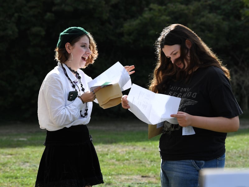 A-Level results at King's Academy Bay House School in Gosport. 

Pictured: (left) Scarlett Duff 18 celebrating two A* grades and one A

Picture: Paul Jacobs/pictureexclusive.com