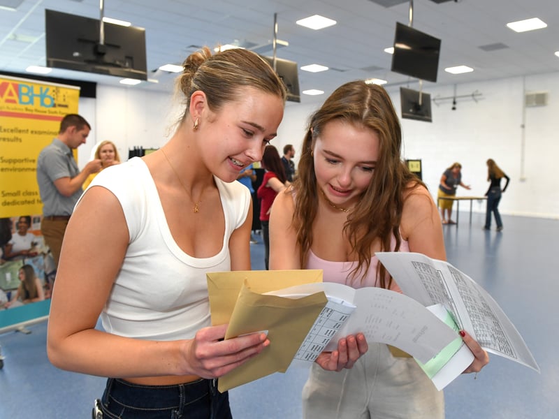 A-Level results at King's Academy Bay House School in Gosport. 

Pictured: (Left to right) Ailsa Robb with three B grades and Molly Tuck 18 celebrates getting A*,A, A

Picture: Paul Jacobs/pictureexclusive.com