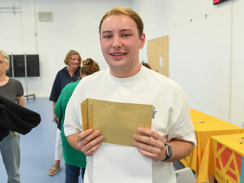 A-Level results at King's Academy Bay House School in Gosport. 

Pictured: Bradley Fleming, 18, who got  A*,A, B.

Picture: Paul Jacobs/pictureexclusive.com