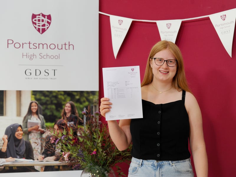 Students from Portsmouth High School in Southsea, collected their A Level results.

Pictured is: Anna Irvine-Capel (18) who got an A in History and two B's in French and Religious Studies and is hoping to complete a degree within the Royal Navy and become a warfare officer.

Picture: Sarah Standing (140825-2955)