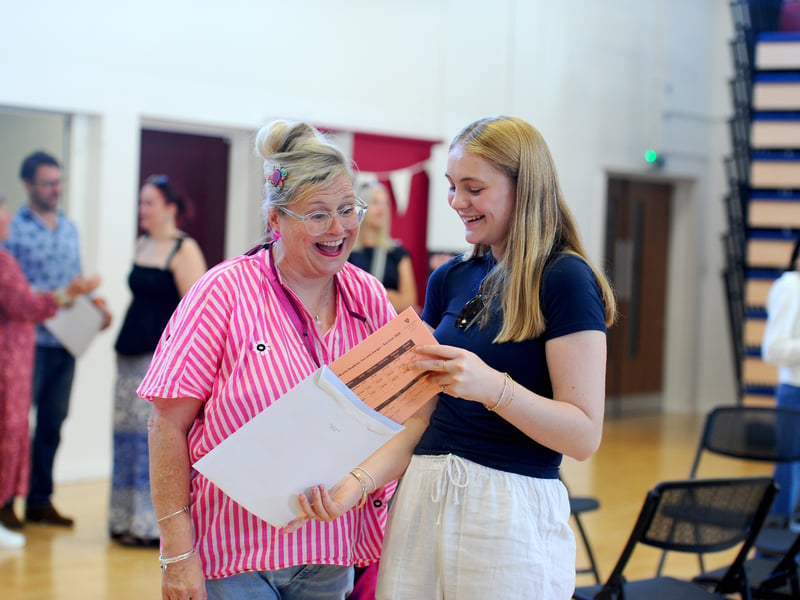 Students from Portsmouth High School in Southsea, collected their A Level results.

Pictured is: Daisy Browning (18) who got an A in Art and two B's in DT and History and is off to Portsmouth University to study Architecture, with her mum Jane Browning.

Picture: Sarah Standing (140825-2955)