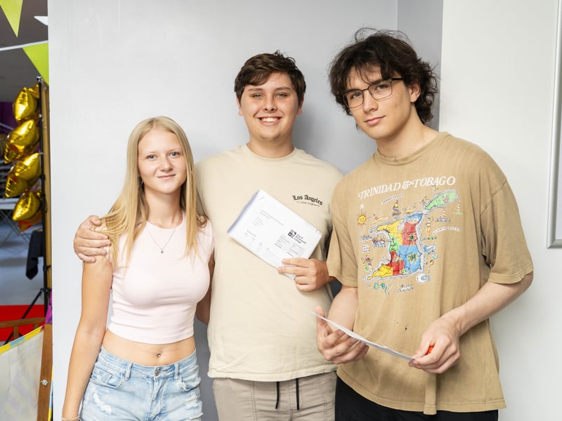 Students from Portsmouth Grammar School collected their A Level results this morning. 

Pictured is: Matthew Erasmus Roberts, Alex bailey and Ella Martin

Picture: Matthew Clark