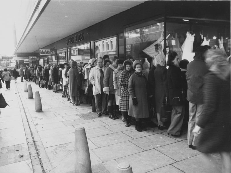 Shoppers queue for the sale at Schofields store in The Headrow, Leeds, on January 4, 1976