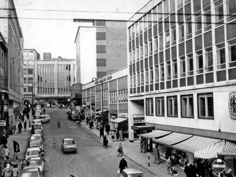 King Street, Sheffield city centre, in 1961/2, looking towards Market Place and Cockayne's department store