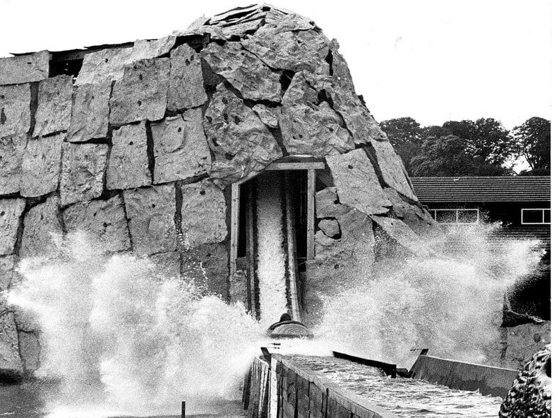 The log flume at the old American Adventure theme park, Derbyshire, in May 1987
