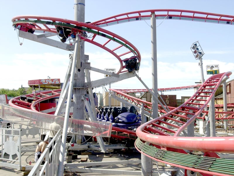 Jamming, a spinning roller coaster, at the old Frontierland theme park in Morecambe, pictured in 2000