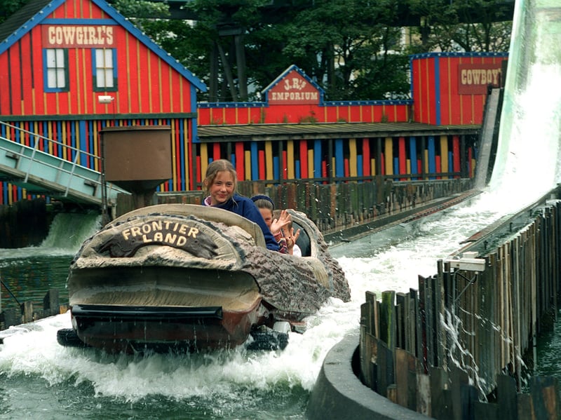 Braving the log flume at the old Frontierland theme park, in Morecambe, in 1998