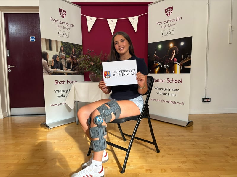 Abbie Pearce has secured an A*, A and B in her A Levels despite dislocating her knee two years ago which has resulted in ongoing treatment during her A Levels. 


Picture: Sarah Standing  