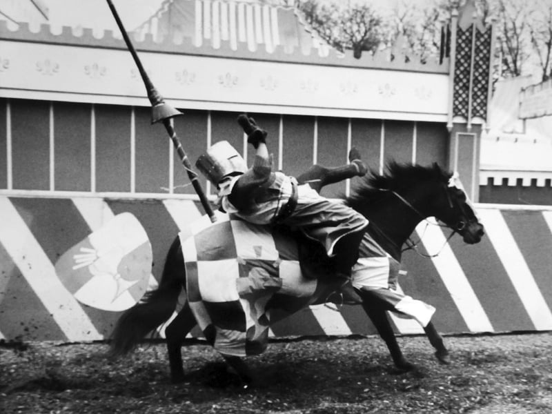 Jousting at the old Camelot theme park, in Charnock Richard, Lancashire