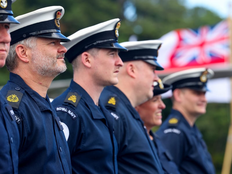 Royal Navy sailors lined up during the VJ Day commemoration
