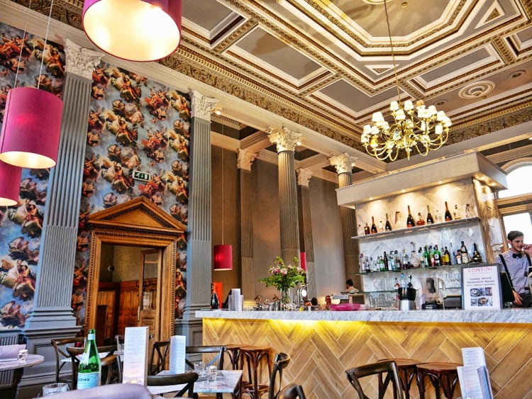 Located on the iconic George Street in Edinburgh, Contini is a restaurant which is located inside a former 19th century banking hall. The restaurant serves food all-day, including breakfasts, lunches and dinners.