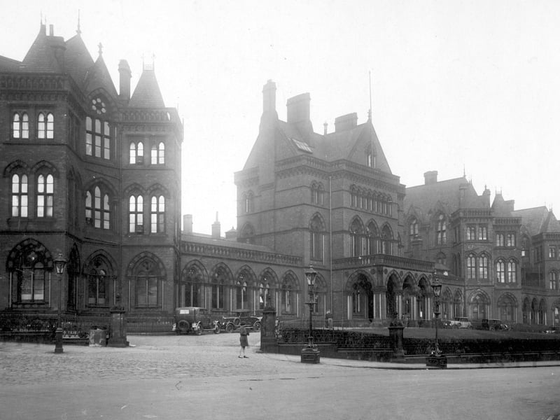 Leeds General Infirmary pictured in October 1929. This view is of the main entrance on Great George Street.