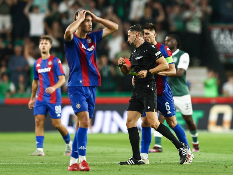 Partizan's Nikola Simic gets sent off for a second bookable offence.