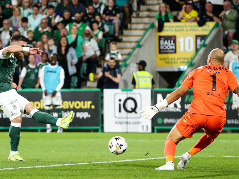 Nicky Cadden slots the ball past Marko Milosevic, however the linesman flag was up for offside.