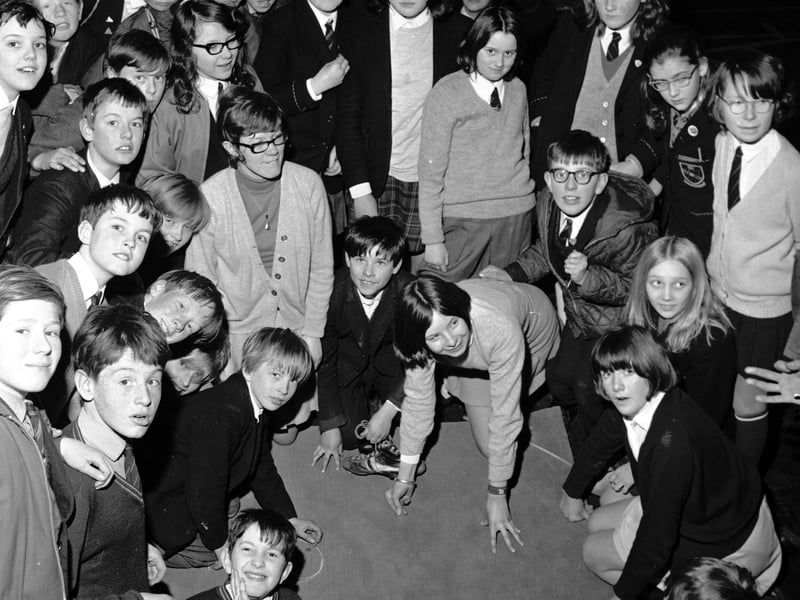 Pupils at Graeme High School in Falkirk take part in a Tiddlywinks championship in March 1970