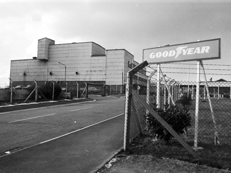 The Goodyear tyre factory at Drumchapel, Glasgow, in February 1979