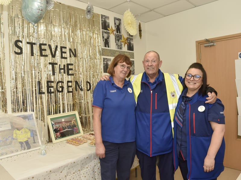Steven with his first line manager when he started (left) Bev Collins and his last line manager Kerrie Tee.

Picture: Sarah Standing (150825-8677)