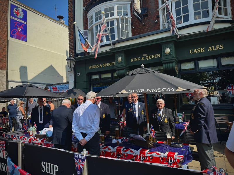 Royal Navy veterans were invited to The Ship Anson pub to celebrate the 80th anniversary of VJ Day. This included those who served with HMS Tiger and HMS Ganges.