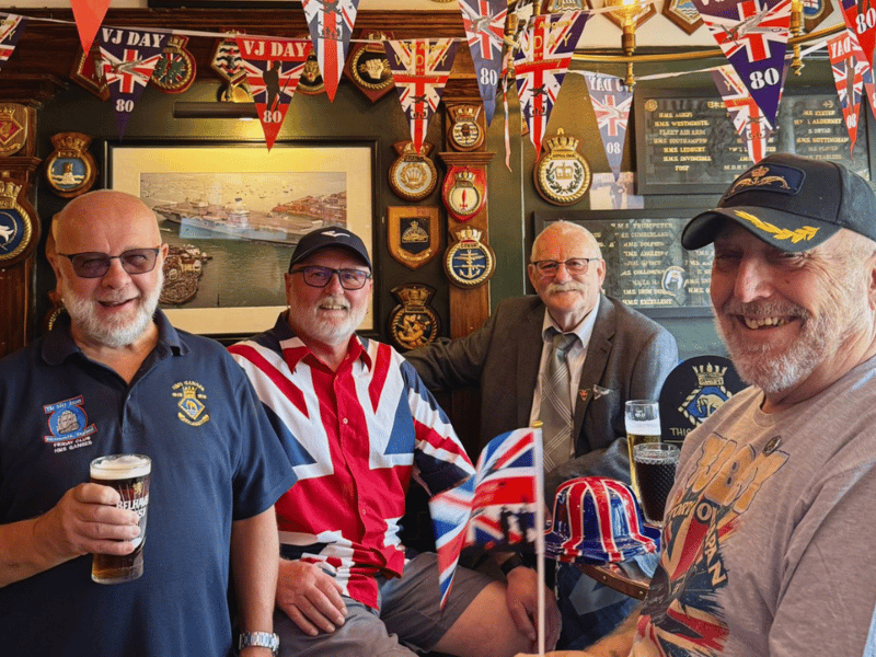 Royal Navy veterans were invited to The Ship Anson pub to celebrate the 80th anniversary of VJ Day. This included those who served with HMS Tiger and HMS Ganges.