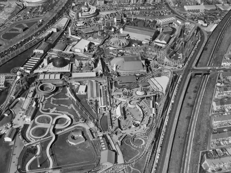 An aerial photo of Blackpool Pleasure Beach in 1972