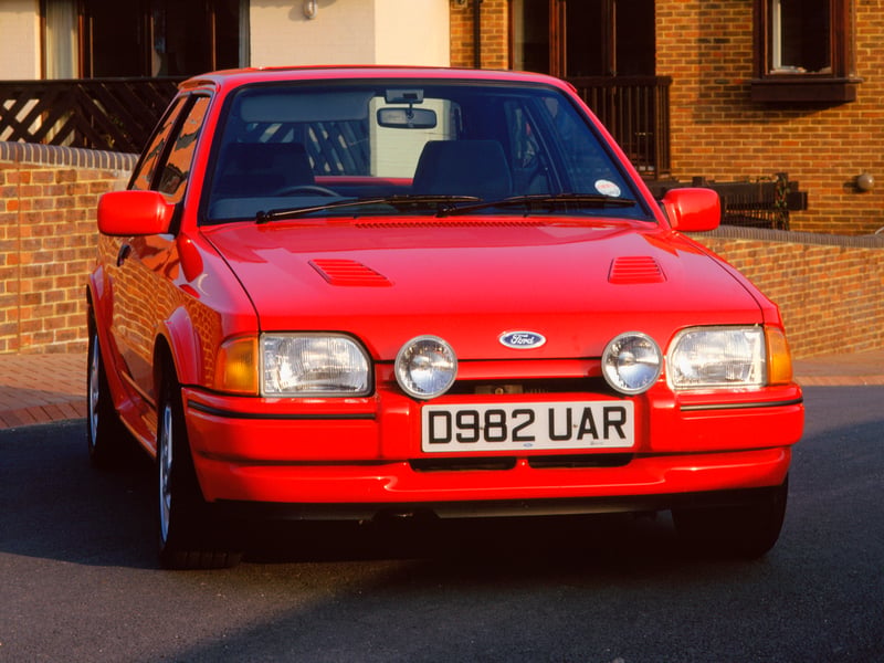 A 1987 Ford Escort RS Turbo. The Ford Escort was the best-selling car in the UK during the 80s.
