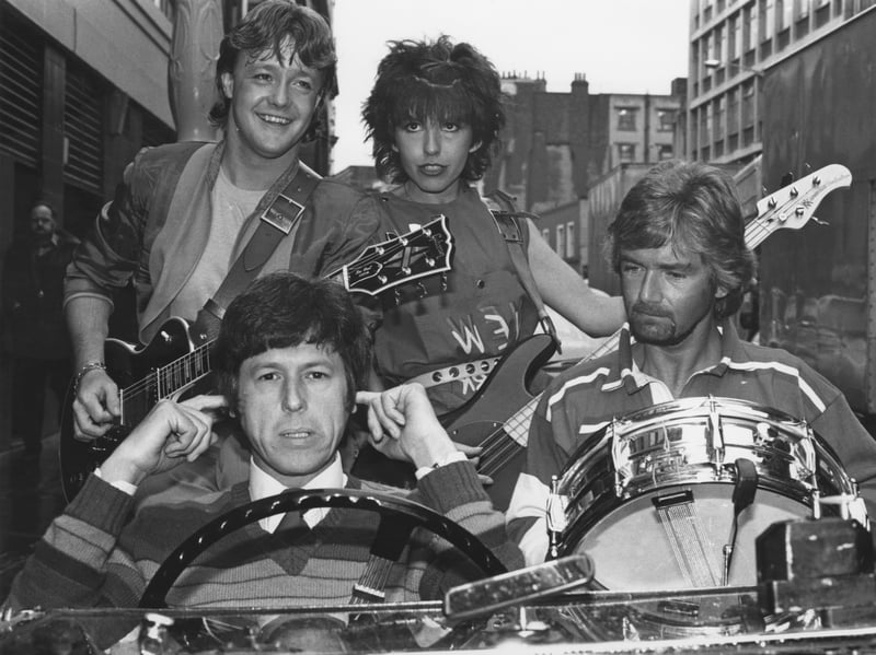 The cast of the children's TV programme Multi-Coloured Swap Shop, Keith Chegwin, Maggie Philbin, John Craven and Noel Edmonds, pictured in October 1981