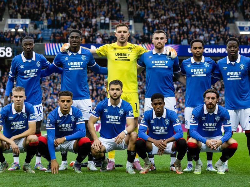 The Rangers team line up ahead of their match against Club Brugge at Ibrox.