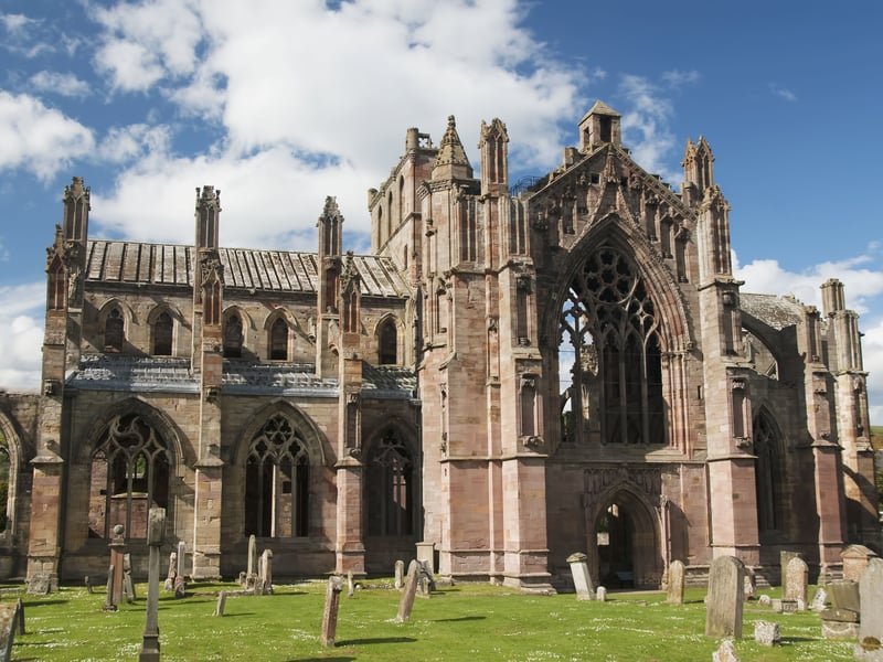 Melrose is in the Scottish Borders and situated next to the River Tweed. It's known for Melrose Abbey, Rugby Sevens, and being the birthplace of Rugby Seven. Pictured are the ruins of the Melrose Abbey which was founded by monks in 1136. Melrose has been rated five stars for peace and quiet, attractiveness and scenery.