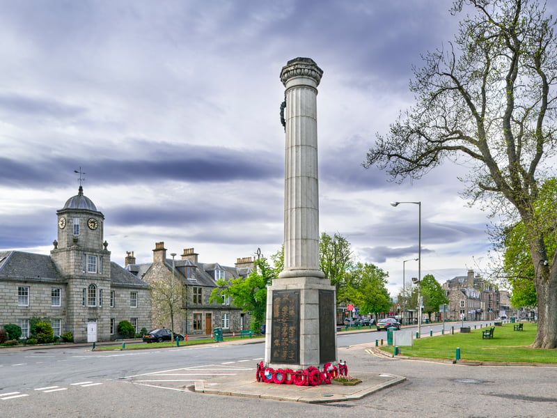 Grantown-on-Spey, in the Highlands, is located near the river Spey. Pictured is the square alongside the War Memorial and clock tower of the Speyside House. It received five stars for scenery as well as peace and quiet. Meanwhile it was given two stars for shopping, food and drink and tourist attractions.
