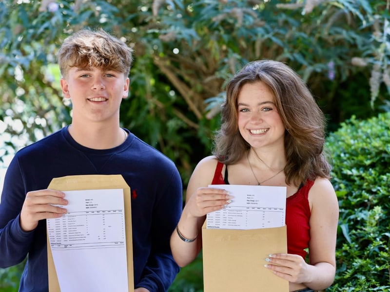 Students from Crookhorn College have celebrated a morning of positive GCSE results. 

Pictured: Head boy and Head girl, Finley Walker and Millie Aylott. They both passed everything and are going to study three A-levels, at Havant College and Portsmouth College respectively

Picture: Chris Moorhouse