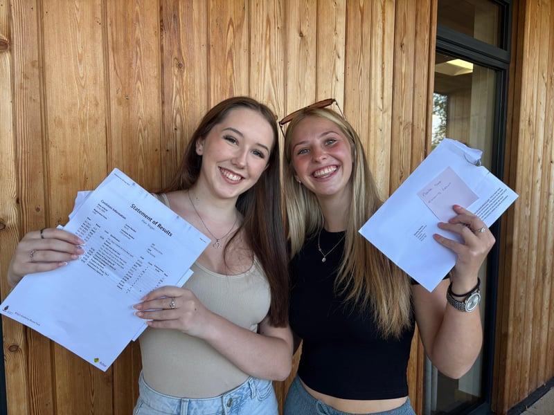 Pictured: Left to right - Teigan Mair (16), got four 4’s in drama, science, English lit and English language and one 5 in science and Emma Harris (16), who got three 4’s in English language, English literature, maths and a 5 in combined science trilogy and two 3’s in Pe and history.
Picture: Sarah Standing