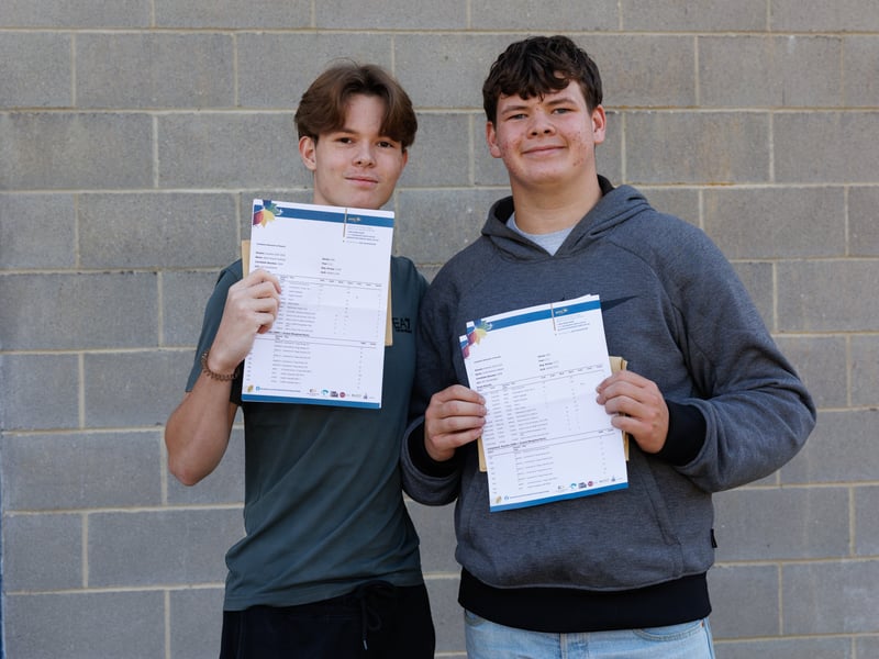 Horndean Technology College has celebrated a morning of positive GCSE results. 

Pictured: Blane Andrade and Curtis Hibbert 

Picture: Marcin Jedrysiak