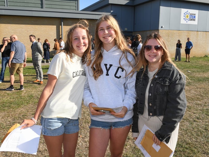 GCSE results at King's Academy Bay House School in Gosport, Hampshire. 

Pictured: Ella Murphy, Sophie Pack and Nancy Matthews 

Picture: Paul Jacobs/pictureexclusive.com