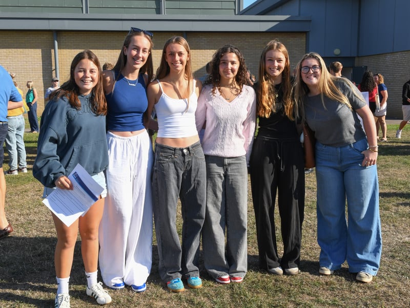 GCSE results at King's Academy Bay House School in Gosport, Hampshire. 

Pictured: Molly Allen, Isabelle Ricketts, Eve Wealthy, Olivia Bull, Imogen Jones and Imogen Mabbett 

Picture: Paul Jacobs/pictureexclusive.com