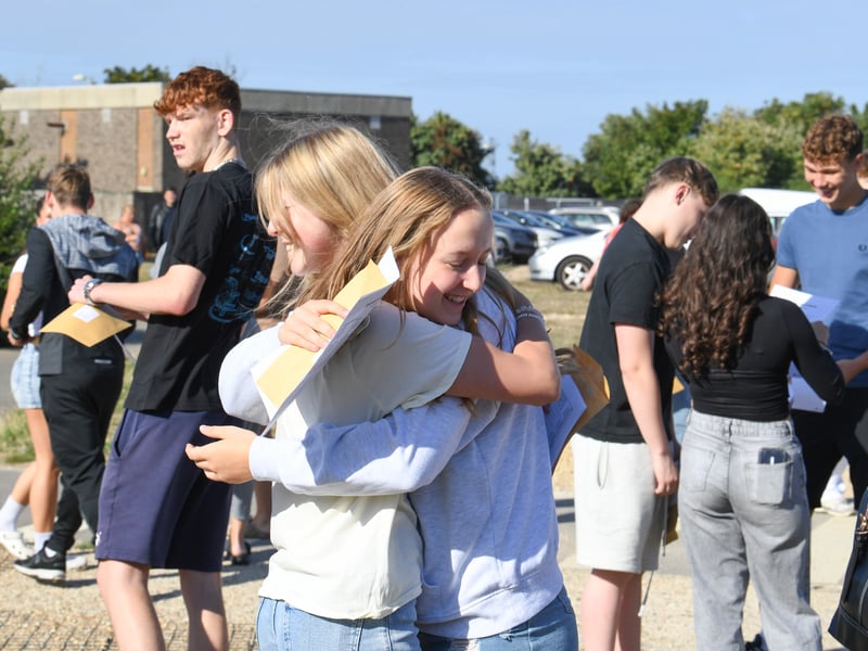 GCSE results at King's Academy Bay House School in Gosport, Hampshire. 

Pictured: Ella Murphy 16 (front) and Sophie Pack 15

Picture: Paul Jacobs/pictureexclusive.com