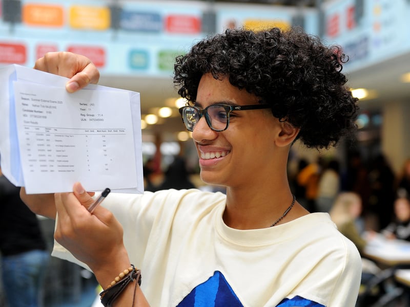 Nathan Najevwe checks out his 7 GCSE's as he heads off to Notre Dame to study 'A' level Architecture, Biology and Maths.