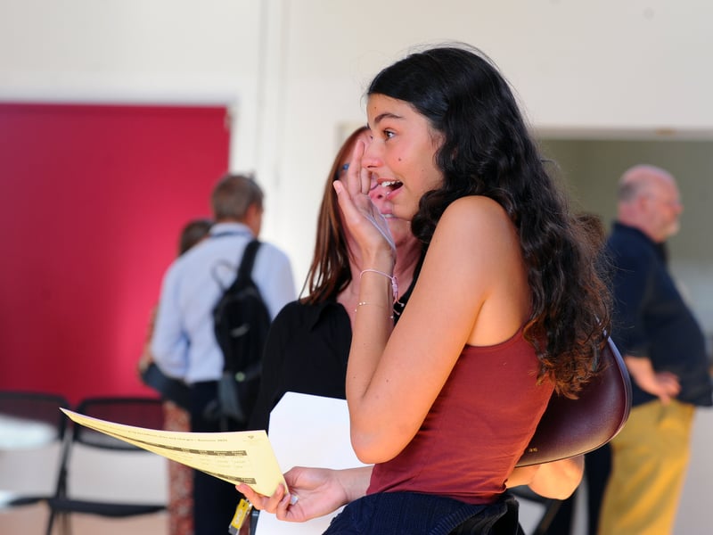 Students from Portsmouth High School in Kent Road, Southsea, collected their GCSE results. 

Pictured: India (16) achieved seven 9's in biology, chemistry, English language, maths, physics, French, art and design and three A*'s in Geography, history and English literature.  

Picture: Sarah Standing (210825-3077)