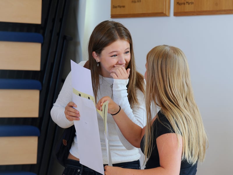 Students from Portsmouth High School in Kent Road, Southsea, collected their GCSE results. 

Pictured is: Imy (16) achieved four 7's in biology, chemistry, English and maths, one 8 in physics, two 5's in Spanish and PE, B in History and an A in English literature.

Picture: Sarah Standing (210825-3050)