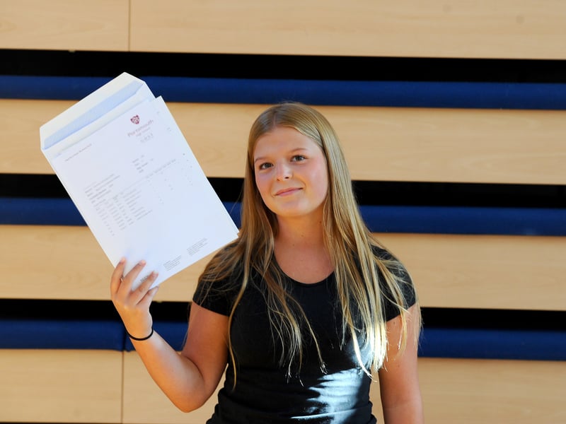 Students from Portsmouth High School in Kent Road, Southsea, collected their GCSE results. 

Pictured is: Meg (16) who achieved four 5's in maths, Spanish, drama and PE, one 6 in English language, two B's in Geography and English literature and 2 x7 in double science award.

Picture: Sarah Standing (210825-3069)