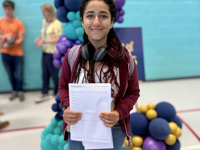 UTC Portsmouth students have celebrated a strong set of GCSE results. 

Pictured: Safi with her incredible set of results, with eight 9s including maths, biology, chemistry and physics.