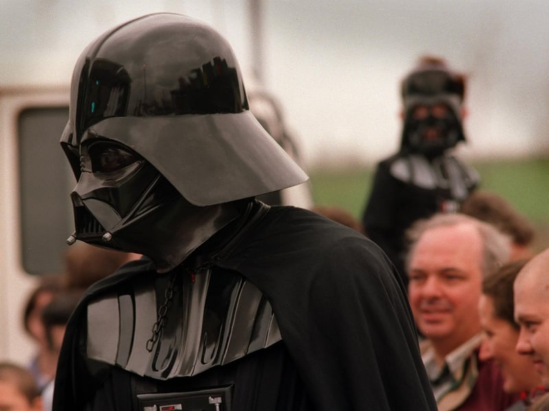 Darth Vader mingles with the crowd at the Toys 'R' Us Stars Wars roadshow at Birstall’s Centre 27 retail park in April 1997.