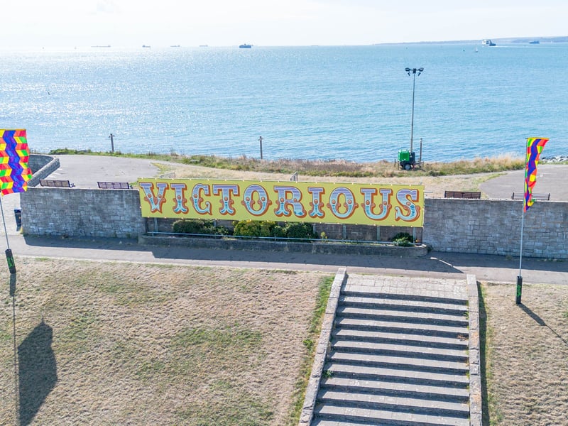 The handmade and painted Victorious sign at the top of Castle Field area
Picture: IslandCity.Uk