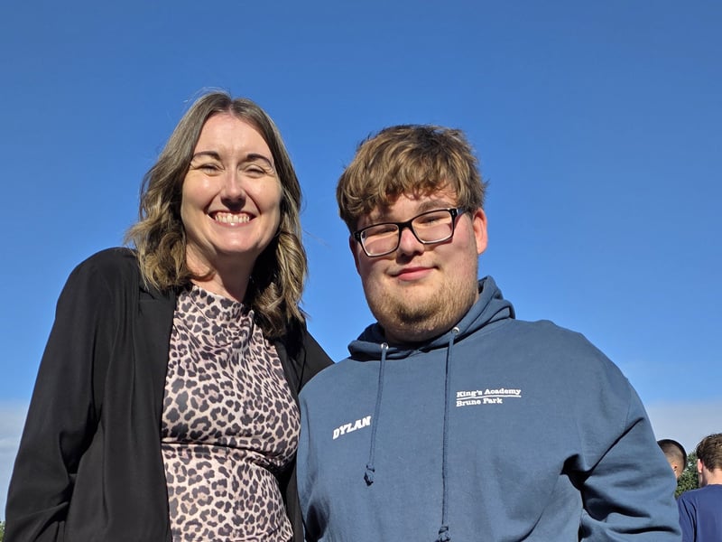 Students from King's Academy Brune Park in Gosport, collected their GCSE results this morning. 

Pictured is: Dylan Abbot (16) who achieved grade 8 in English Literature and History, an 8-8 in Combined Science Higher, Grade 6 in English Language, Business Studies, Grade 5 in Maths and Spanish Higher with headteacher Kerry Payne.