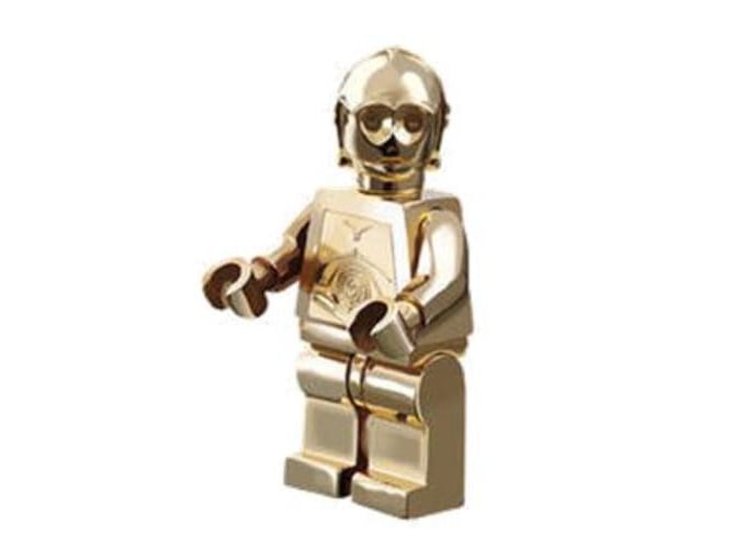 The Gold Chrome Plated C-3PO Lego minifigure (4521221) was released in 2007, to mark the 30th anniversary of Star Wars. It was randomly included in a few specially marked LEGO Star Wars sets, with only 10,000 units made. It is today worth around £1,964 new, according to BrickEconomy.com, or £1,403 if used.