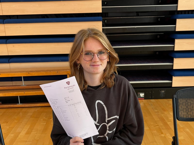 Rosie (16), from Portsmouth High School, has secured four 9’s in biology, chemistry, DT and computer science, four 8’s in English language, maths, physics and drama, a 6 in Spanish and A in English literature.
Picture: Sarah Standing