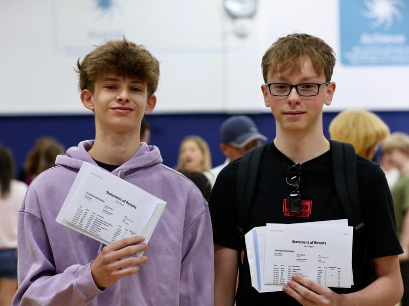 The Portsmouth Academy has celebrated a morning of positive GCSE results.
Pictured: Oscar Kirk and Reggie Lee
Picture: Chris Moorhouse