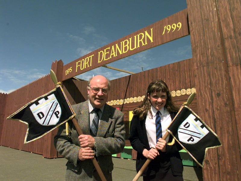 Bill Banks, headteacher of Deanburn Primary School, Bo'ness, with Children's Fair Queen Elect Gillian Baillie, aged 12, in 1999, as the school unveils its new look.