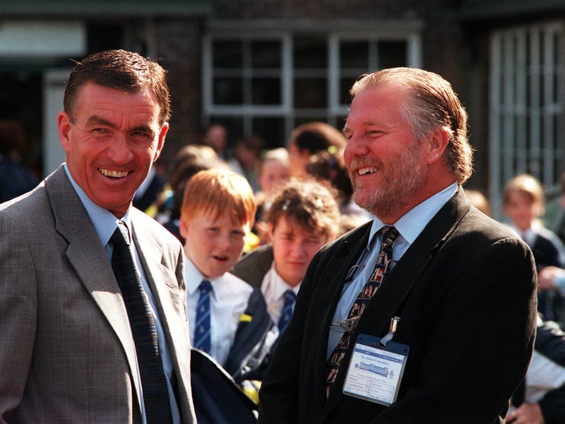 Jim Kohlmoos , deputy assistant secretary of the US Department of Education, with Bruce Malone, headteacher of St Andrew's Secondary School, in Carntyne, Glasgow, in 1999. He was visiting the school to see what made it one of the most respected in Scotland.